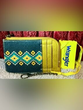 Wrangler Yellow and Teal Embroidered Women's Card Wallet